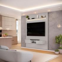 Painel com Bancada para TV até 65 Polegadas Ripado com LED DJ Móveis Trento 183 Bali Painel com Bancada para TV até 65 Polegadas Ripado com LED DJ Móveis Trento 183 Bali
