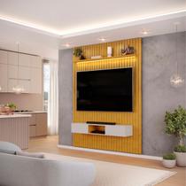 Painel com Bancada para TV até 65 Polegadas Ripado com LED DJ Móveis Trento 183 Cedro Bali Painel com Bancada para TV até 65 Polegadas Ripado com LED DJ Móveis Trento 183 Cedro Bali