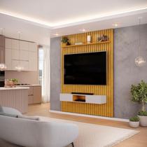 Painel com Bancada para TV até 65 Polegadas Ripado DJ Móveis Trento 183 Cedro Bali Painel com Bancada para TV até 65 Polegadas Ripado DJ Móveis Trento 183 Cedro Bali