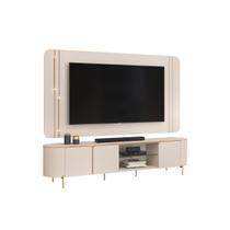 Painel com Bancada para TV até 75 Polegadas Com LED Rack Moderno Com Portas Nichos Prateleira de Vidro Premium Para Sala Com Design Sofisticado