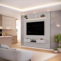 Painel com Bancada para TV até 75 Polegadas Ripado com LED DJ Móveis Trento 223 Bali Painel com Bancada para TV até 75 Polegadas Ripado com LED DJ Móveis Trento 223 Bali