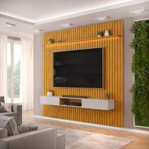 Painel com Bancada para TV até 75 Polegadas Ripado com LED DJ Móveis Trento 250 Cedro Bali