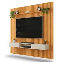 Painel com Bancada Suspenso Para TV Trento 250 Ripado Cedro Bali- DJ Móveis Painel com Bancada Suspenso Para TV Trento 250 Ripado Cedro Bali- DJ Móveis