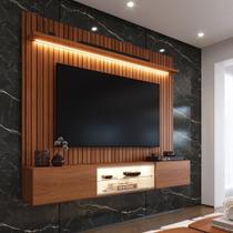 Painel com Rack Milano para TV até 70” com LED, Nicho Iluminado, Prateleira de Vidro e Portas Basculantes com Pistão a Gás Painel com Rack Milano para TV até 70” com LED, Nicho Iluminado, Prateleira de Vidro e Portas Basculantes com Pistão a Gás