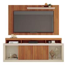 Painel com Rack New Oscar Freijó Off para TV Até 60 Polegadas MDF MDP com Porta de Correr Nichos e Prateleira Superior Design Contemporâneo