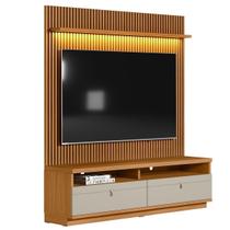 Painel com Rack para até 75" Ripado com LED 2 Gavetas Ouro Novo Nature/Off White