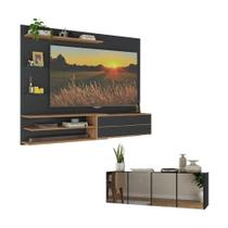 Painel Com Suporte Para Até 65 Polegadas Com Aparador 4 Portas Com Espelho Multimóveis MP1089 Rustic Preto Painel Com Suporte Para Até 65 Polegadas Com Aparador 4 Portas Com Espelho Multimóveis MP1089 Rustic Preto