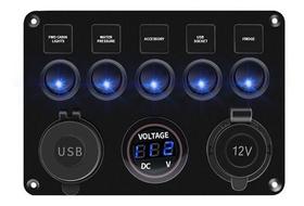 Painel Comando 5 Botoes Interruptor Digital Usb 12v 24 Azul