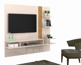 Painel Crossing 1.83m Para TV Até 50" Divisória de Vidro Cor Off White / Amêndoa - Lukaliam