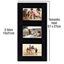 Painel de 3 fotos Porta Retrato Clássico Quadro Decorativo Multifotos com Moldura e proteção com acetato