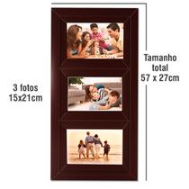 Painel de 3 fotos Porta Retrato Clássico Quadro Decorativo Multifotos com Moldura e proteção em acrílicocetato