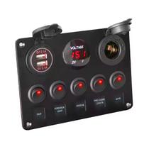 Painel De Comando 5 Botões USB Acendedor Voltímetro Vermelho Painel De Comando 5 Botões USB Acendedor Voltímetro Vermelho