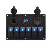Painel de Comando 6 Funções com Iluminação LED Azul 12/24v