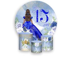 Painel De Festa 1,5x1,5 + Trio Capa Cilindro - 15 Anos Princesa Azul