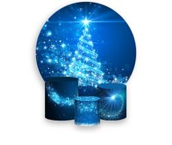 Painel De Festa 1,5x1,5 + Trio Capa Cilindro - Árvore de Natal Azul Iluminada 030