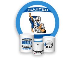 Painel De Festa 1,5x1,5 + Trio Capa Cilindro - Lutadores Jiu-Jitsu Azul 08 - Via Cores