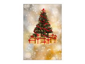 Painel De Festa 3d Vertical 1,50 x 2,20 - Árvore de Natal Presentes Dourado Chique 027