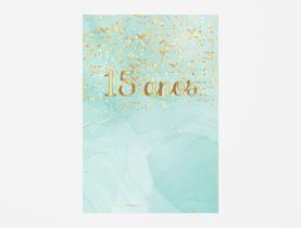 Painel De Festa 3d Vertical 1,50 x 2,20 - Efeito Glitter Dourado e Mármore Tiffany 15 Anos 015