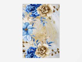 Painel De Festa 3d Vertical 1,50 x 2,20 - Floral Azul com Dourado 027 - Via Cores