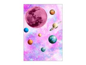 Painel De Festa 3d Vertical 1,50 x 2,20 - Galáxia Rosa Planetas 09 - Via Cores