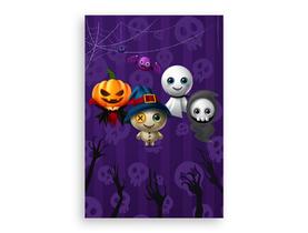 Painel De Festa 3d Vertical 1,50 x 2,20 - Halloween Cute Roxo Mãozinhas Fantasma aAbóbora 016