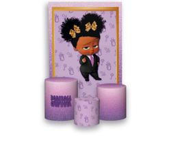 Painel De Festa 3d Vertical + Trio De Capa Cilindro - A Poderosa Chefinha Dourado e Lilas 09 Painel De Festa 3d Vertical + Trio De Capa Cilindro - A Poderosa Chefinha Dourado e Lilas 09