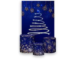 Painel De Festa 3d Vertical + Trio De Capa Cilindro - Azul Árvore de Natal Efeito Brilho 021 - Via Cores