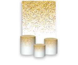 Painel De Festa 3d Vertical + Trio De Capa Cilindro - Branco Efeito Glitter e Brilho Dourado 017