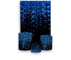 Painel De Festa 3d Vertical + Trio De Capa Cilindro - Efeito Glitter Azul Fundo Preto 016