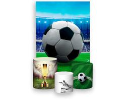 Painel De Festa 3d Vertical + Trio De Capa Cilindro - Futebol Bola e Estádio Realista 012
