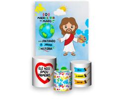 Painel De Festa 3d Vertical + Trio De Capa Cilindro - Jesus Maior Pintor do Mundo Céu 020