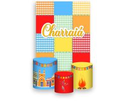 Painel De Festa 3d Vertical + Trio De Capa Cilindro - Junina Simples Charraiá Remendos 013
