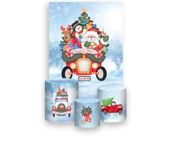 Painel De Festa 3d Vertical + Trio De Capa Cilindro - Natal Floresta de Neve Papai Noel 02