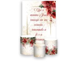 Painel De Festa 3d Vertical + Trio De Capa Cilindro - Natal Folhagens Efeito Glitter 018