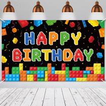 Painel de Festa de Aniversário Building Block - 185x110cm