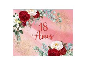 Painel de Festa Horizontal 1,55 X 1,20 - 18 Anos Efeito Mármore Floral 206 Painel de Festa Horizontal 1,55 X 1,20 - 18 Anos Efeito Mármore Floral 206