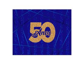 Painel de Festa Horizontal 1,55 X 1,20 - 50 Anos Anos Efeito Glitter Azul e Dourado 070 Painel de Festa Horizontal 1,55 X 1,20 - 50 Anos Anos Efeito Glitter Azul e Dourado 070