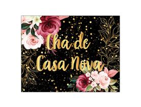 Painel de Festa Horizontal 1,55 X 1,20 - Chá de Casa Nova Dourado Floral 005