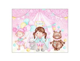 Painel de Festa Horizontal 1,55 X 1,20 - Circo Rosa Aquarela com Bolinhas 001 Painel de Festa Horizontal 1,55 X 1,20 - Circo Rosa Aquarela com Bolinhas 001