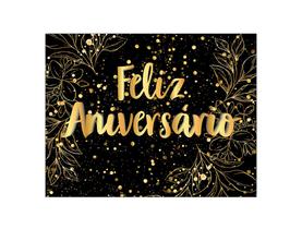 Painel de Festa Horizontal 1,55 X 1,20 - Feliz Aniversário Efeito Brilhos Dourado 080