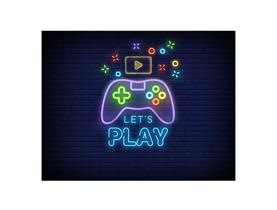 Painel de Festa Horizontal 1,55 X 1,20 - Let's Play Video Game Efeito Neon 002