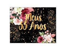 Painel de Festa Horizontal 1,55 X 1,20 - Meus 33 Anos Floral Efeito Brilhos Dourado 018