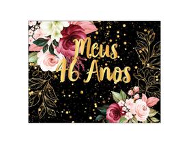 Painel de Festa Horizontal 1,55 X 1,20 - Meus 46 Anos Floral Efeito Brilhos Dourado 028