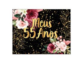 Painel de Festa Horizontal 1,55 X 1,20 - Meus 55 Anos Floral Efeito Brilhos Dourado 009 Painel de Festa Horizontal 1,55 X 1,20 - Meus 55 Anos Floral Efeito Brilhos Dourado 009