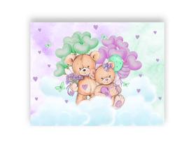 Painel de Festa Horizontal 1,55 X 1,20 - Revelação Ursinhos Teddy Bears Lilás e Verde 03