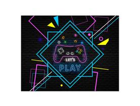 Painel de Festa Horizontal 1,55 X 1,20 - Video Game Retro Efeito Neon 001