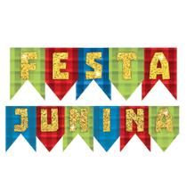 painel de festa junina com bandeirinhas em glitter 80 cm