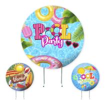 Painel de festa Pool Party, painel redondo, capa de cilindro e portal retangular, portal romano