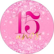 Painel De Festa Redondo 1,50x1,50 - 15 Anos Efeito Glitter Pink 314