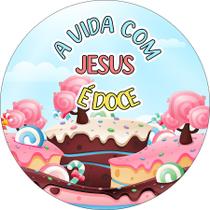 Painel De Festa Redondo 1,50x1,50 - A Vida com Jesus é Doce 057 Painel De Festa Redondo 1,50x1,50 - A Vida com Jesus é Doce 057